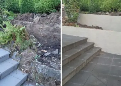 Retaining Wall Stabilization Before and After